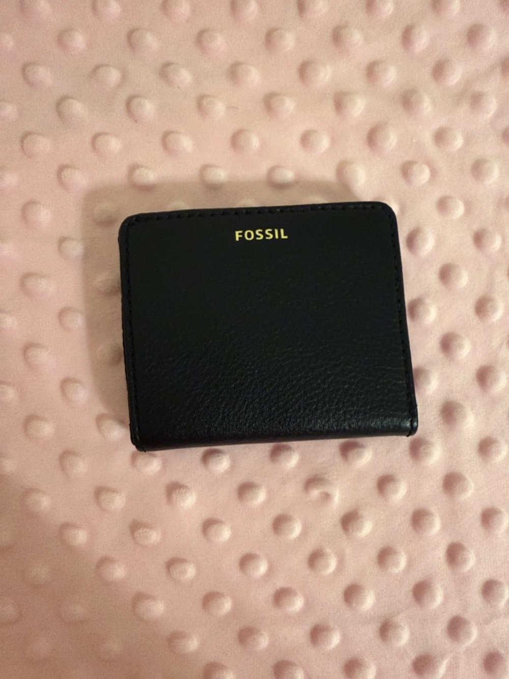 Fossil Black Pebbled Leather Card Holder with Gold Logo